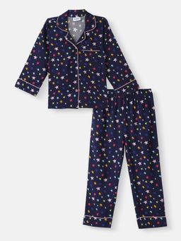 Nautinati - Boys Star Print Collar Neck Shirt and Matching Pants Nightsuit (Set of 2)