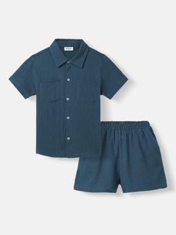Nautinati - Boys Front Pocket Shirt and Shorts Teal (Set of 2)