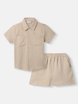 Nautinati - Boys Front Pocket Shirt and Shorts Brown (Set of 2)