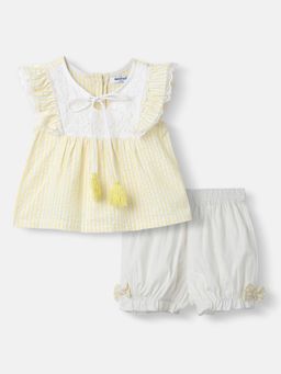 Nautinati - Yellow Stripe Cotton Top and Shorts for Girls (Set of 2)