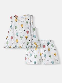 Nautinati - Girls' Cotton Balloon Print Sleeveless Top and Shorts Co-ord (Set of 2)