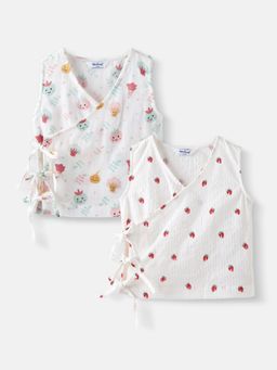 Nautinati - Girls Cotton Printed Wrap V-Neck Collar Jabla (Pack of 2)