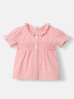 Nautinati - Girls Cotton Striped Woven Top with Shirring Details