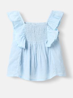 Nautinati - Girls' Cotton Swiss Dot Fabric Flutter Sleeves Shirring Top