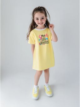 Nautinati - Girls Sticker Print, Cotton, Beach Theme T-shirt Dress