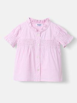 Nautinati - Girls Yarn Dyed Cotton Checks Top with Shirring Details