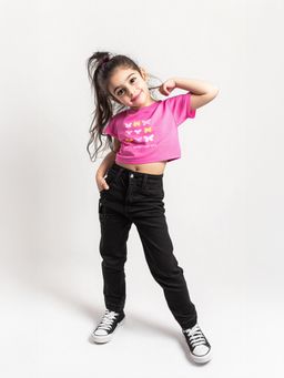 Nautinati - Girls Butterfly Print Cotton, Cropped T-shirt (3-4 Years)