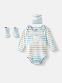 Nautinati - Boys Interlock Cotton Striped Bodysuit with Beanie & Booties (Set of 3)