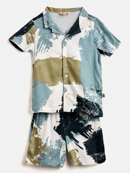 Stylo Bug - Boys Collar Neck Mid Thigh Shirt with Shorts Multi-Color (Set of 2)