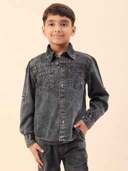 Stylo Bug - Boys Solid Shirt Collar Full Sleeves Waist Length Shirts Black