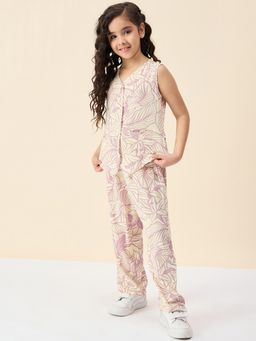 Stylo Bug - Girls All Over Print V-Neck Top with Pants Lavender (Set of 2)