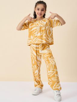 Stylo Bug - Girls Round Neck Half Sleeves Top with Pants Mustard (Set of 2)