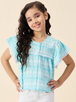 Stylo Bug - Girls Checks Hip length Top Blue