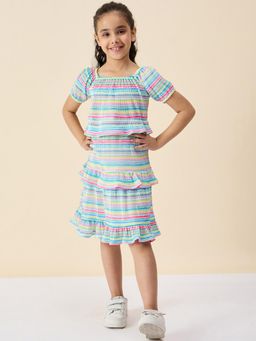 Stylo Bug - Girls Stripes All over Print Half Sleeves Knee Length Layered Dress
