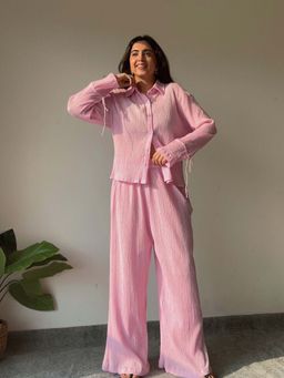 SPELL BY SMOKESHOW - Rooh Textured Light Pink Co-Ord (Set of 2)