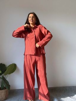 SPELL BY SMOKESHOW - Rooh Textured Crimson Red Co-Ord (Set of 2)