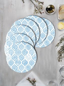 Space of Joy - Blue Ikat Motif 3 Premium Printed Round MDF Wooden Placemats