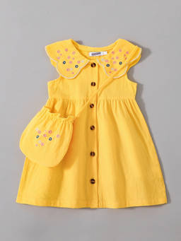 Hopscotch - Floral Embroidery Collared Dress