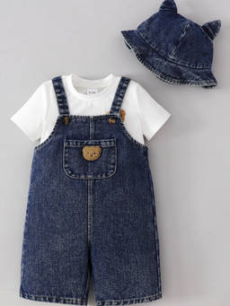 Hopscotch - Teddy Applique Dungaree Set