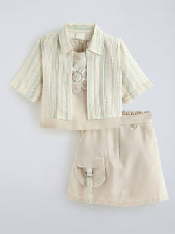 Hopscotch - Floral Applique Blouse And Skirt