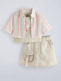 Hopscotch - Floral Applique Blouse And Skirt