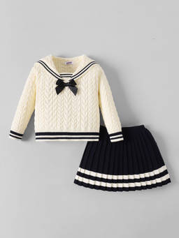 Hopscotch - Bow Applique Striped Skirt Set