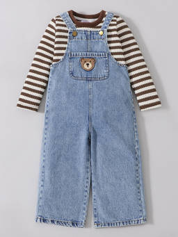 Hopscotch - Striped T-Shirt And Denim Dungaree