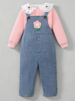 Hopscotch - Floral Embroidery Dungaree Set