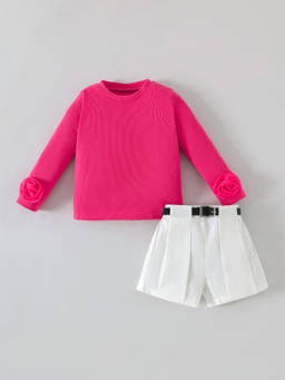 Hopscotch - 3D Rose Applique Blouse And Shorts