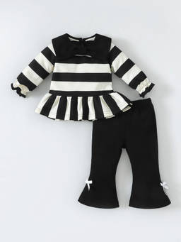 Hopscotch - Striped Blouse And Bell Bottom Pants