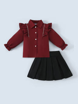 Hopscotch - Ruffled Blouse And Skirt