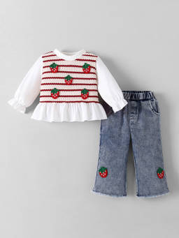 Hopscotch - Strawberry Applique Jeans Set