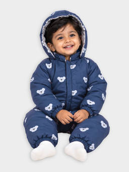 Mi Arcus - Full Sleeves Animal Print Warm Sleep Suit - Navy Blue