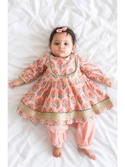 TIBER TABER - Block Print Angrakha Set Peach