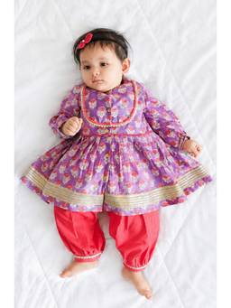 TIBER TABER - Block Print Angrakha Set Purple