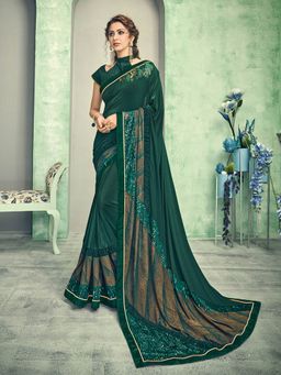 Odette - Green Lycra Designer Saree with Unstitched Blouse
