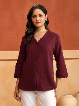 Fabindia - Women Wine Cotton Top