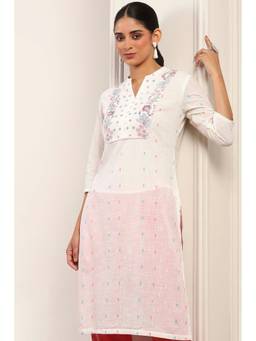 Rangriti - Women White Cotton A-Line and Kalidar Kurta