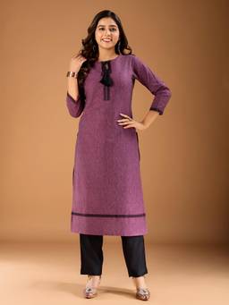 INDDUS - Women Pink Thread Embroidered Yoke Design Straight Kurta