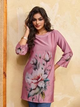 INDDUS - Women Pink Floral Printed Straight Kurta