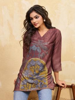 INDDUS - Women Pink Floral Printed Straight Kurta
