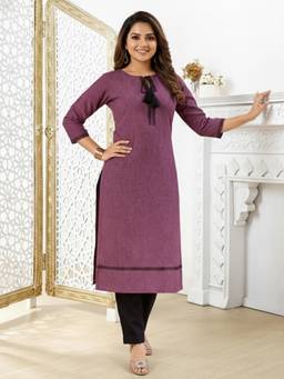 INDDUS - Women Pink Thread Embroidered Yoke Design Straight Kurta