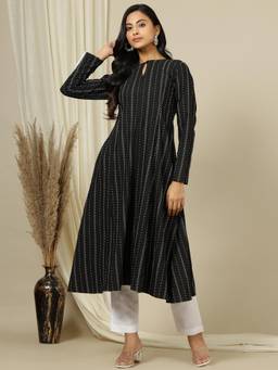 INDDUS - Women Black Keyhole Neck Kurta