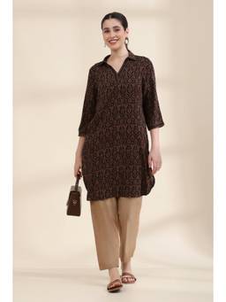 Rangriti - Women Brown Viscose Rayon Straight Printed Kurta