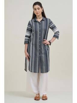 Rangriti - Women Black White Cotton Flex Straight Printed Kurta