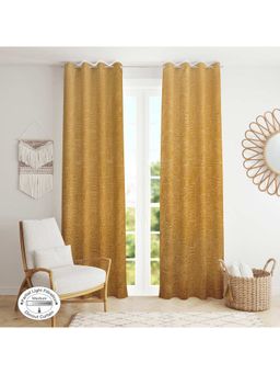 HomeTown - Fiesta Jacquard Dim Out Curtains 7 Feet In Mustard Colour (Set of 2)