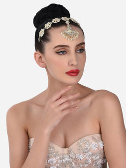 Zaveri Pearls - Gold Tone Bridal Kundan Push Back MathaPatti Style Maangtikka-ZPFK13064