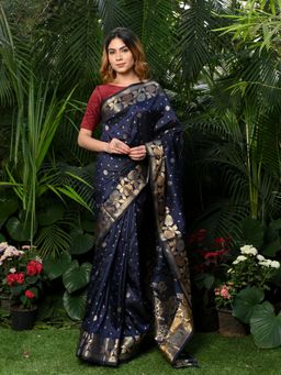 Beatitude - Blue Woven Banarasi Saree with Unstitched Blouse