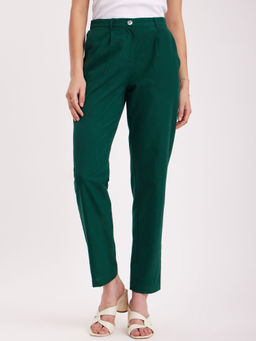 FableStreet - Linen Straight Fit Trousers - Emerald Green