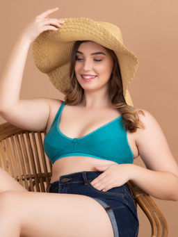 Clovia - Non-Padded Non-Wired Demi Cup Bra in Turquoise Blue - Cotton